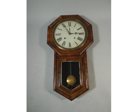 A Late Victorian Rosewood Drop Dial Wall Clock with Octagonal Top and White Enamel Dial with Roman Numerals and Subsidiary Se