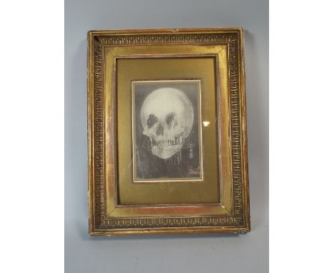A Late 19th Century Monochrome Macabre Print of A Woman Sitting at A Dressing Table, which Readily Changes into A Human Skull