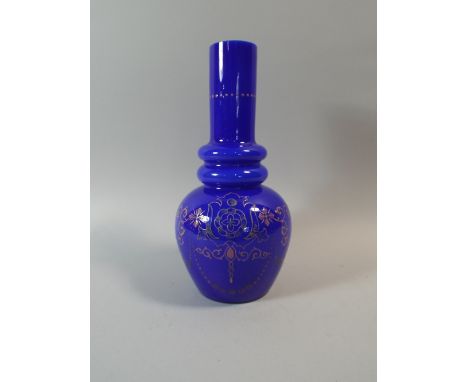 A Gilt and Enamel Decorated Blue Glass Vase, 27 Cm High. 