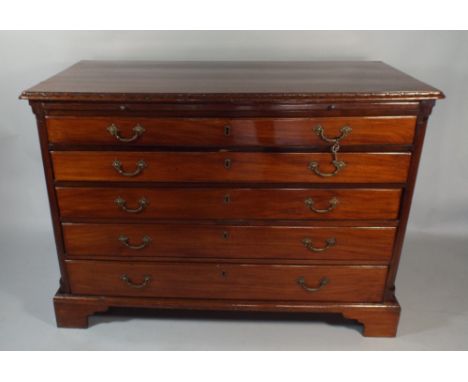 An Exceptional Quality 19th Century Crossbanded Mahogany Commode of Five Graduated Long Drawers and Brushing Slide Over Brass