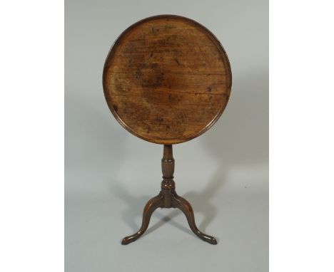 A Small Georgian Oak Snap Top Table on Tripod Support, The Dish Top with Moulded Edge, 50 Cm Diameter. 
