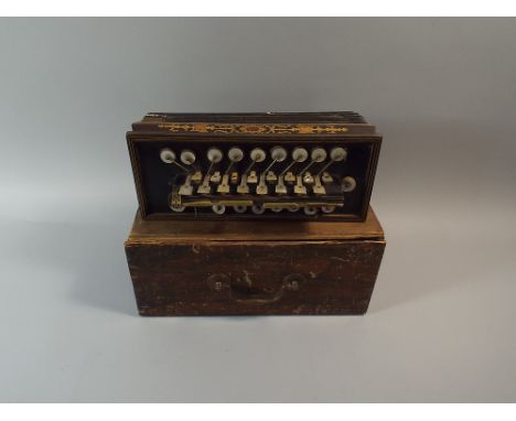 A Continental Sixteen Button Inlaid Squeeze Box with Mother of Pearl Mounts, in Original Scumble Glazed Box. 