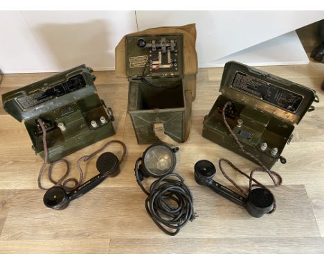 Pair of WWII Military UK Telephone Sets "L" M K 1/1 and Boxed Morse Code Signal Lamp 