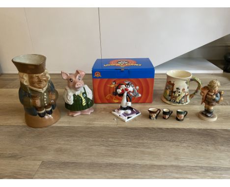 Assorted Porcelain to include Royal Doulton Toby Jugs, Wedgewood Looney Tunes - "Sufferin' Succotash (damage to the ear), Goe