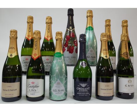 11 BOTTLES CAVA AND 1 FRENCH SPARKLING WINEHeretat El Padruell 2 x Brut Nature; Castelfino 3 x Brut; Bedegas Jaume Serra 2 x 