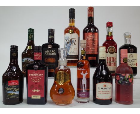 12 MIXED BOTTLES OF SPIRITSQueen Margot 2 x Scotch Whisky Cream Liqueur; Nardini Virtu of Rhubarb Bitters and Amaro Nardini B