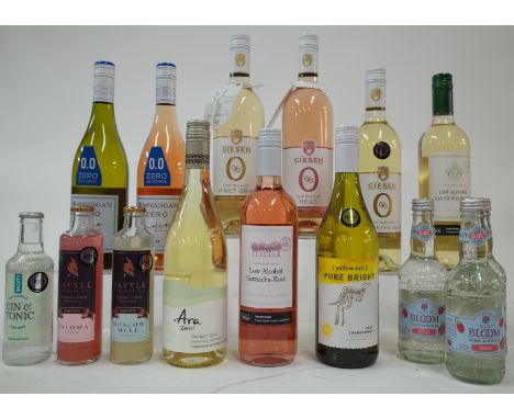 9 BOTTLES LOW AND NON-ALCOHOL WINE AND 6 SINGLE SERVE NON-ALCOHOL DRINKSAra Zero Sauvignon Blanc NV; Tesco Garnacha-Rosé 2020