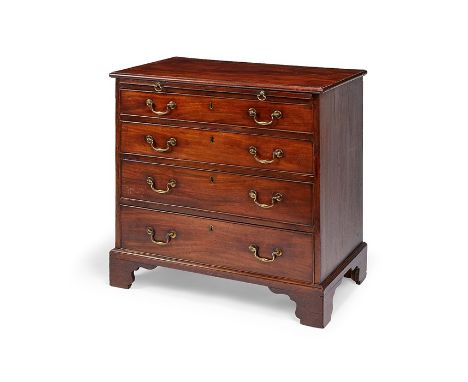 A small George III mahogany chestThe rectangular top above four long graduated drawers, on shaped bracket feet, 79cm wide, 47