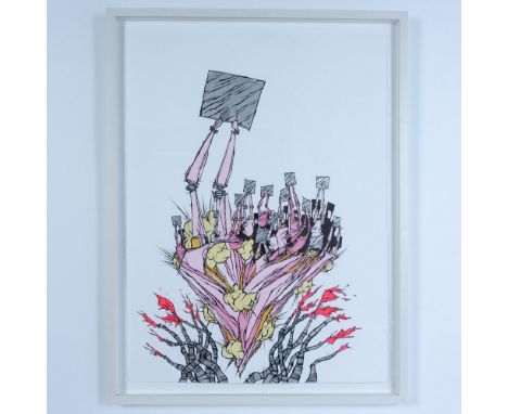 Hyped Display of Sick Mirrors is an original drawing made with color silkscreen ink applied on paper by American Abstract Gra