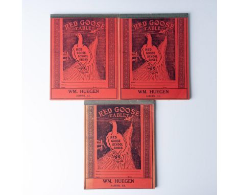 A three piece set of vintage children's writing tablets featuring lined pages and a playful goose on the cover. Issued: 1930D
