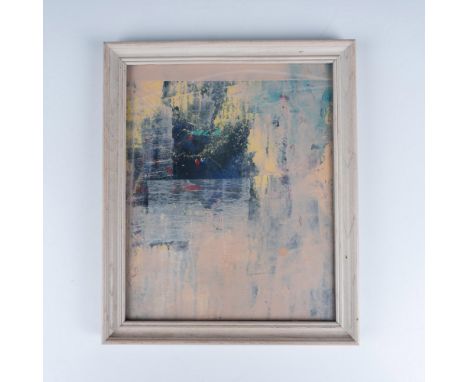 This stunning abstract mixed media painting on paper features lovely pastel hues against a dark blue background. Babette Hers