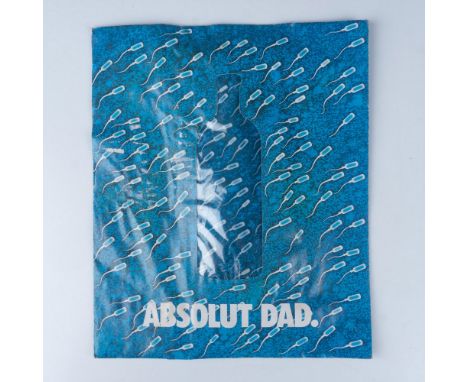 Awesome original Absolute Vodka Dad blue sperm 100% silk necktie, still sealed in its original wrapper. Advertised for Happy 