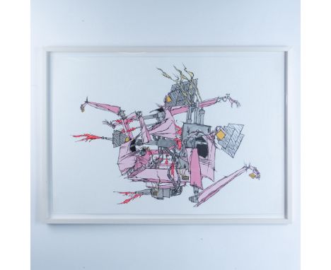 Glimmering Perfect Are The Non Releavant (sic) Super Structures is an original drawing made with color silkscreen ink applied