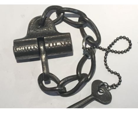 A rare19th Century chain padlock with key  maker Thomas Griffin Hiatt.