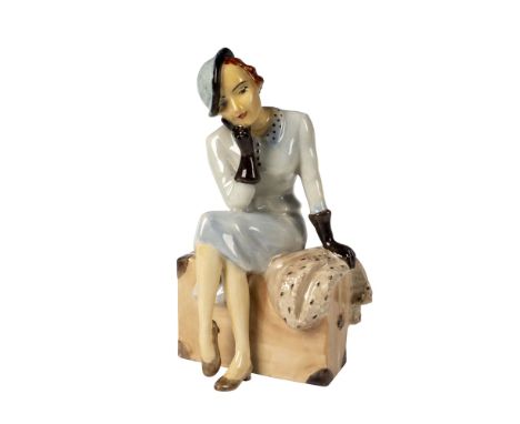 Hand painted glossy featuring a lady seated on her luggage. Signed Artist Proof For Kevin Francis By Victoria Bourne.Artist: 