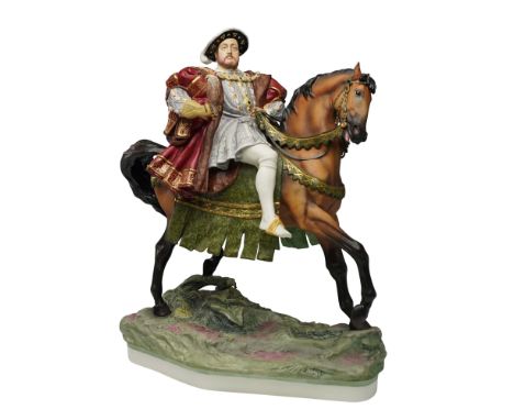 Royal Worcester fine bone china figurine depicting King Henry VIII on horseback. The figure features King Henry VIII seated o