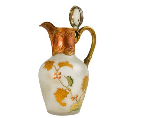 The Val St. Lambert baluster pitcher features engraved and gilded glass with umbellifer decoration, a rocaille-style silver f