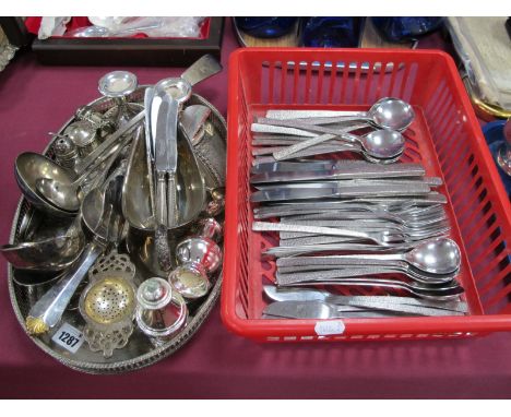 Two Hallmarked Silver Teaspoons, Elkington &amp; Co plated ladle, other plated ware, on an oval epns tray; together with Gera