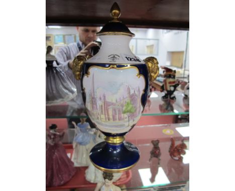 Caverswall Wakefield Cathedral Lidded Urn, hand painted over a fine line print by N Higgins, limited edition of 400, 26cm hig