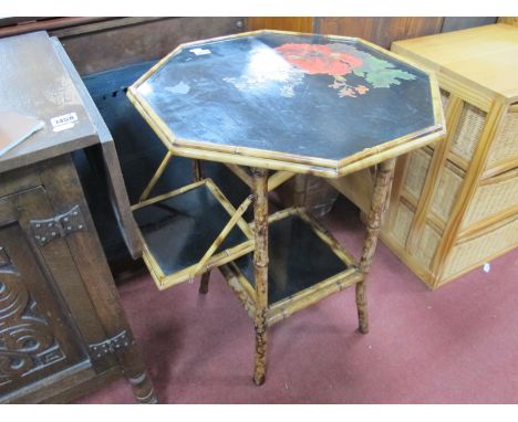 A Late XIX Century Bamboo &amp; Lacquered Plant Table, with floral decoration to octagonal top and square under shelf and dro