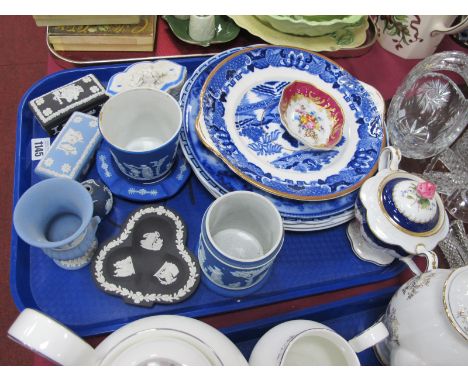 Wedgwood Jasper Ware Trinket Boxes, blue-white plates, etc:- One Tray