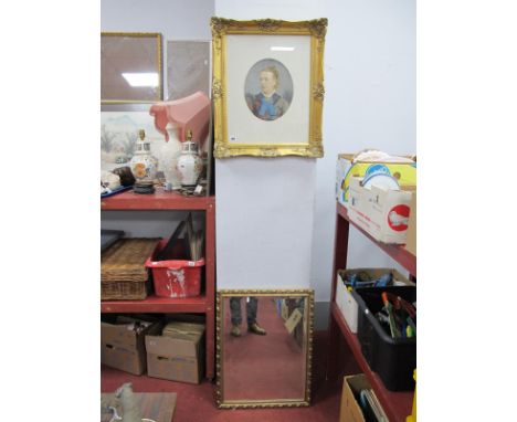 A XIX Century Portrait of Lady, hand tinted print 28.56 x 23cm, rectangular gilt framed bevelled wall mirror.
