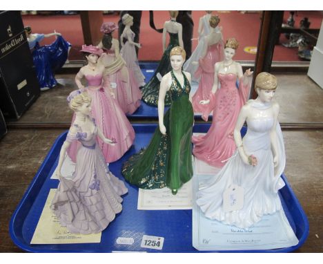 Coalport Figurines; Diana The People's Princess limited edition No 821/9500, Samantha, Mystique, First Waltz and Evening Prom