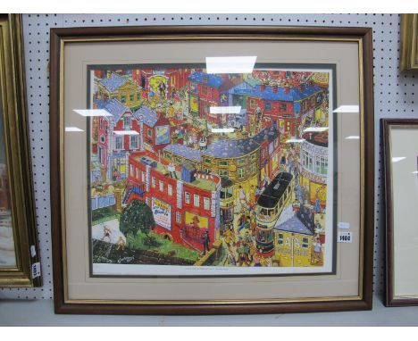 Joe Scarborough (Sheffield Artist), 'Evening Papers at Hillsborough Corner', limited edition colour print of 500, ink signed,