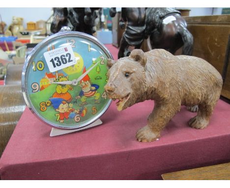 A Smiths Timecal Alarm Clock, Black Forest style bear (chips). (2)