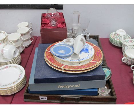 Wakefield Glass &amp; Ceramic Memorabilia, including decanter, goblets, Coalport, Wedgwood, Worcester and other plates:- One 