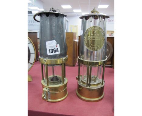 Miners Lamp Protector Lamp &amp; Lighting Co, Eccles, a similar unstamped example, 24cm high.