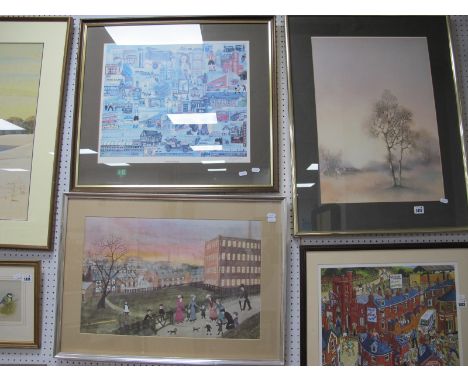 A Terry Gorman 'Spirit of Sheffield' Colour Print, signed (fading) 38 x 47cm, Helen Bradley and Morgennebel prints. (3)