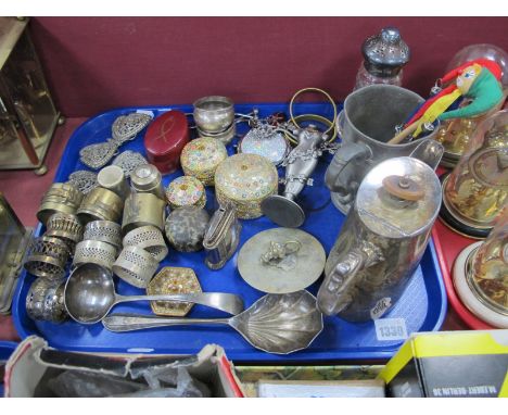 A Pair of Hallmarked Silver Salts, (one lacking liner) plated napkin rings, pewter mug, modern trinket boxes, lighter, spoons
