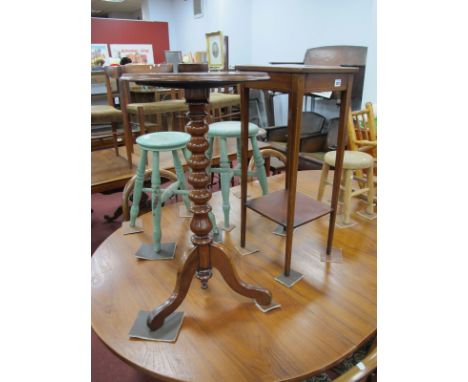 Edwardian Inlaid Mahogany Plant Stand, bearing Cole Brothers label, 74cm high; XIX Century mahogany wine table with bobbin pe