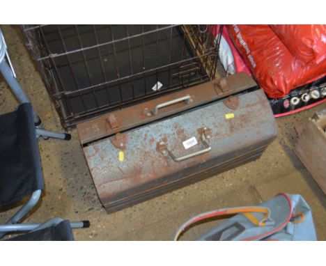 A metal toolbox and contents