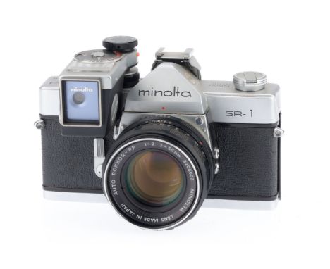 A Minolta SR-1 35mm SLR Camera, silver, serial number 2652558, body VG, shutter works, not battery tested, withv fitted expos