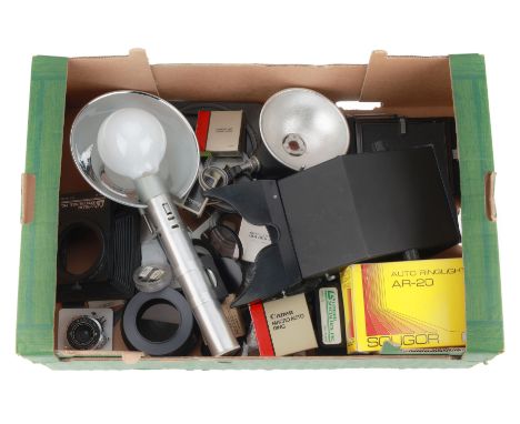 A Selection of Mixed Photographica, to include a Sinar reflex magnifier, a Busch flash, bellows, filters, other flashes and a