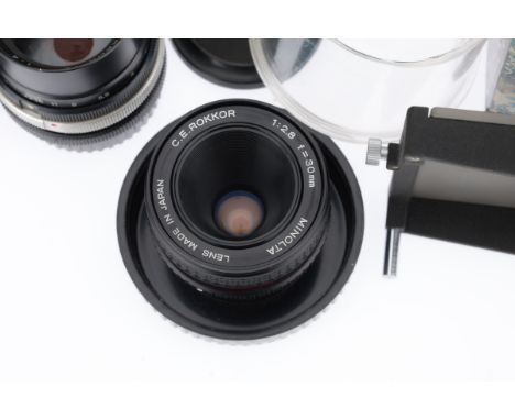 A Selection of Minolta Bellows Accessories, to include a Slide Copier AB-III, a Slide Copier for AB-!, a Macro Stand for AB-I