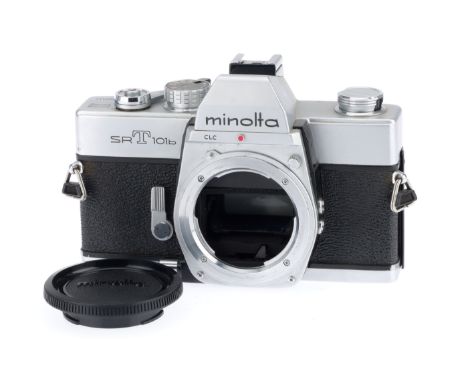 A Minolta SRT101b 35mm SLR Camera Body, silver, serial number 4309111, body G, shutter working, not battery tested, with body