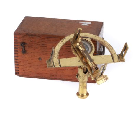 A Small French Surveyors Graphometer French, c.1860, unmarked, with compass, spirit level, staff mount in oak case 22cm wide