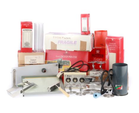 A Large Selection of Darkroom Equipment, to include a lot of Paterson items and other makes, thermometer, grain finder, timer