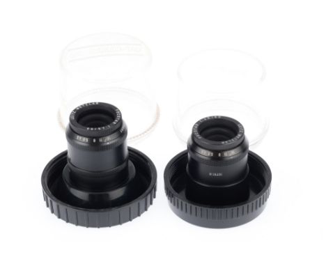 A Pair of Leitz Wetzlar Focotar Enlarging Lenses, both are Focotar, black, VG, optics have light haze, in plastic bubbles, bo