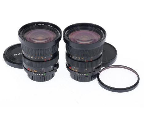 A Pair of Minolta MD f/4 24050mm Zoom Lenses, comprising serial number 8002308, black, and serial number 8003594, black, barr