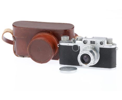 A Leica IIf Black Dial 35mm Rangefinder Camera, silver, serial number 573331, ca. 1952, body VG, shutter works, rangefinder j