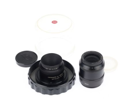 A Pair of Leitz Wetzlar Focotar Enlarging Lenses, comprising a Focotar-2, black, VG, optics have light haze, in plastic bubbl