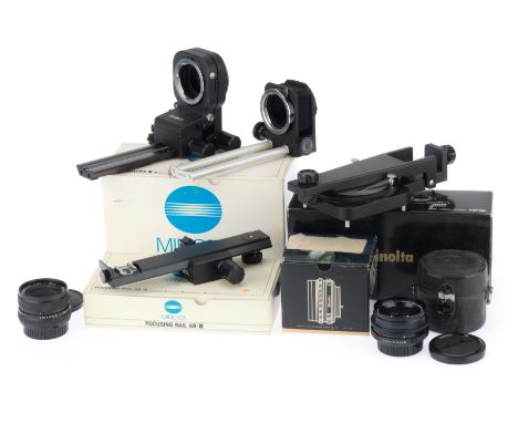 A Set of Minolta Bellows Accessories, an Outfit, comprising an Auto Bellows III, VG, in maker's box, a Focussing Rail AB III,