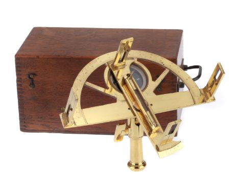 French Surveyors Graphometer, French, c.1860, unsigned, with compass, spirit level on adjustable staff mount in original oak 