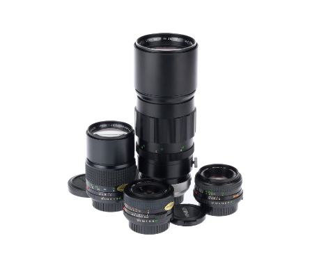 A Group of Minolta Prime Lenses, comprising a MD f/2.8 35mm, optics VG, a MD Tele-Rokkor f/1.7 50mm, optics VG, a MD Tele Rok