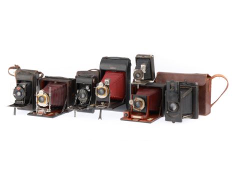 A Collection of Folding Cameras, to include a Cycle Poco Hand and Stand Camera, a 5x4 British Ensign folding camera by Beck, 