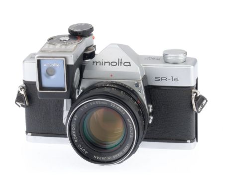 A Minolta SR-1s 35mm SLR Camera, silver, serial number 4068496, body VG, shutter works, not battery tested, withv fitted expo